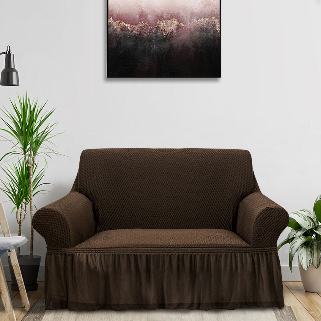 SOGA 2-Seater Coffee Sofa Cover with Ruffled Skirt Couch Protector High Stretch Lounge Slipcover Home Decor • LUZ-SofaCov2