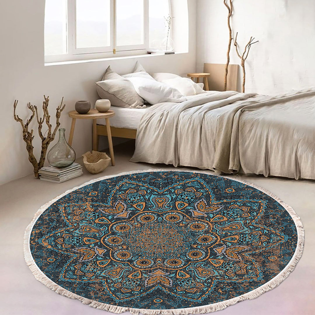 SOGA 2X 120cm Mandala Pattern Circle Area Rugs for Living Room Lounge, Anti-slip Doormat, Home Decor • LUZ-CarpetYH40X2
