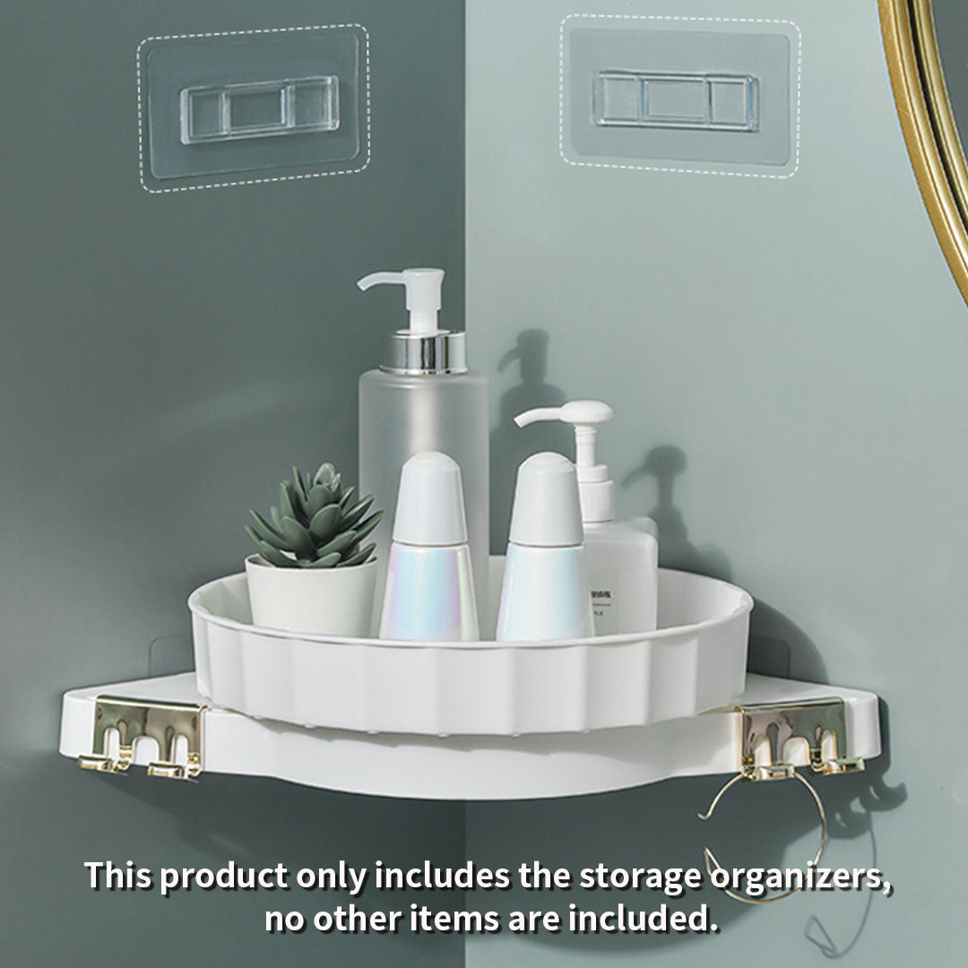 SOGA 2X White 360 Degree Wall-Mounted Rotating Bathroom Organiser Corner Vanity Rack Toilet Adhesive Storage Shelf • LUZ-BathA007X2