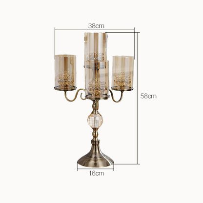 SOGA 58cm 4-Slots Glass Candlestick Candle Holder Stand Pillar Glass/Iron Metal • LUZ-CandleStick3695