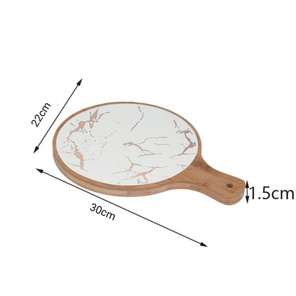 SOGA 2X 30cm White Circle Wooden Serving Tray Slate Steak Serving Platter Chopping Board Paddle Home Decor • LUZ-WodE595X2