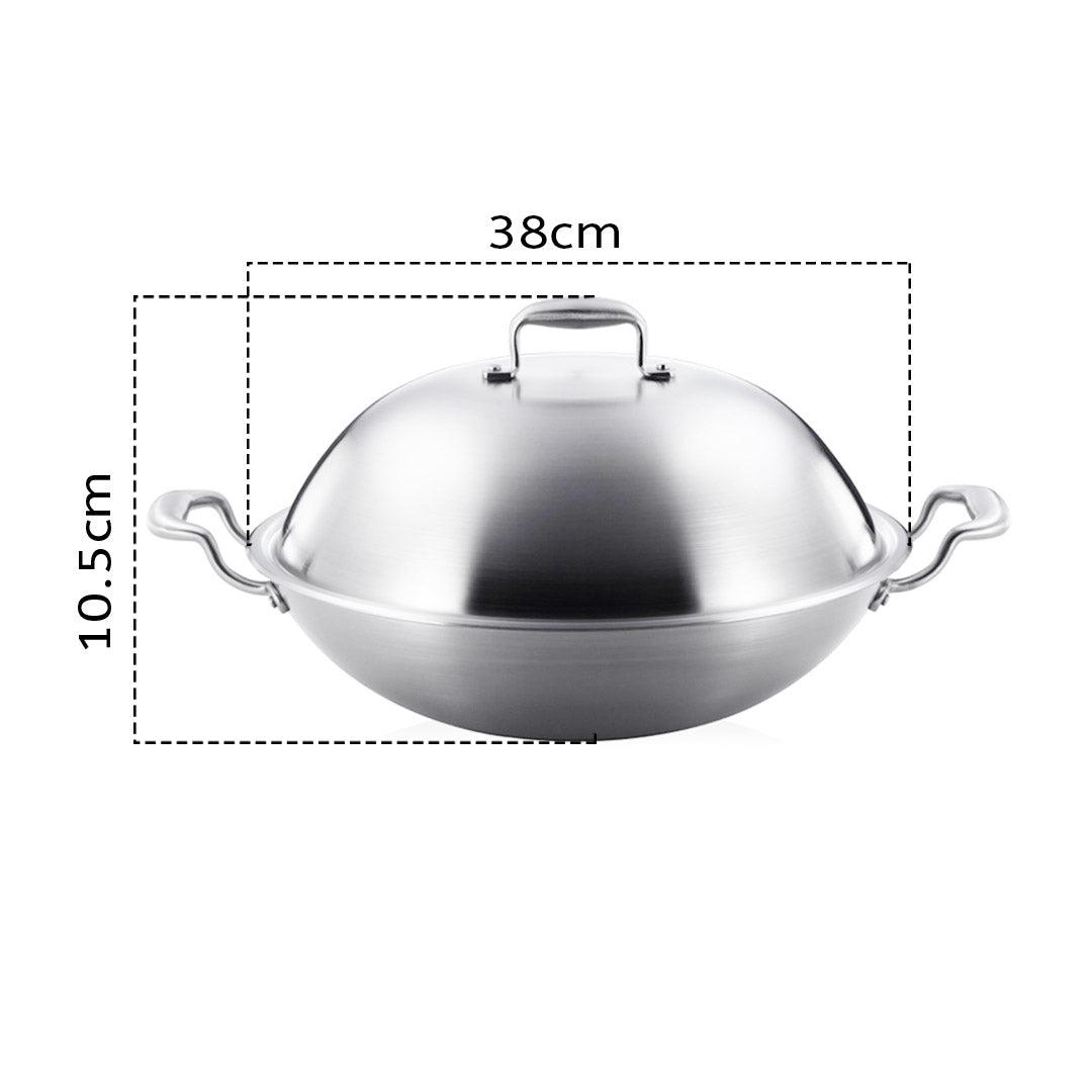 SOGA 3-Ply 38cm Stainless Steel Double Handle Wok Frying Fry Pan Skillet with Lid • LUZ-WokTRIFPG38