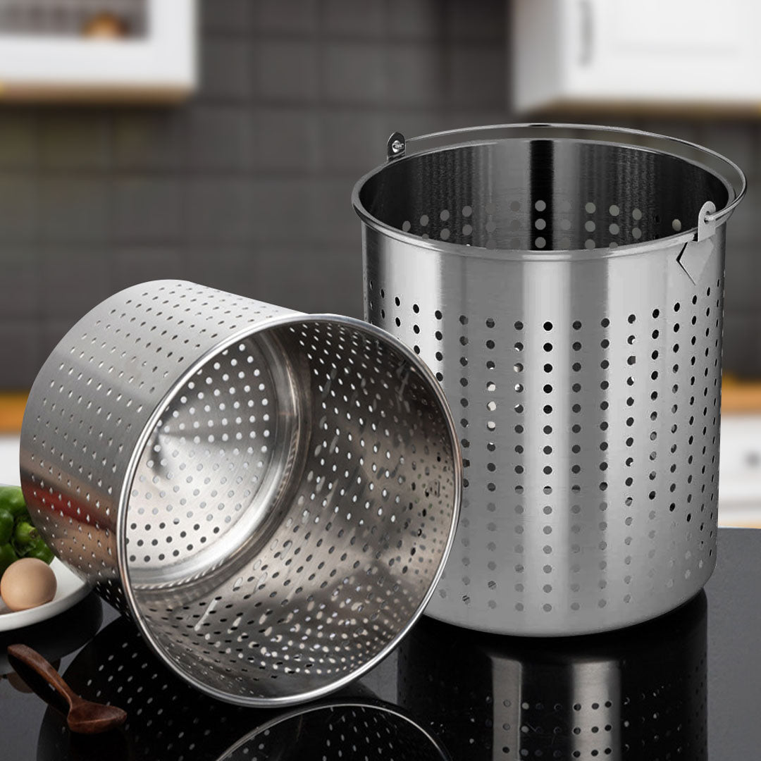 SOGA 21L 18/10 Stainless Steel Stockpot with Perforated Stock Pot Basket Pasta Strainer • LUZ-StockPot30CMwPastaInsert3901