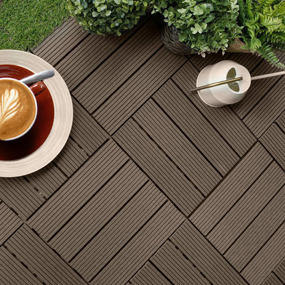 SOGA 11 pcs Dark Chocolate DIY Wooden Composite Decking Tiles Garden Outdoor Backyard Flooring Home Decor • LUZ-Deck7001