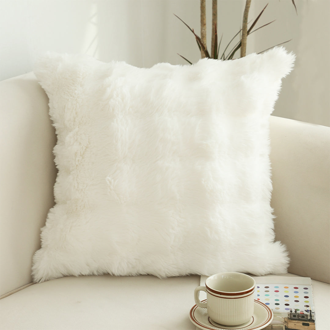 SOGA 50cm Throw Pillow White Rabbit Fur Cushion Luxurious Soft Decorative Square Pillow for Living Room LUZ-FrenchCushion301