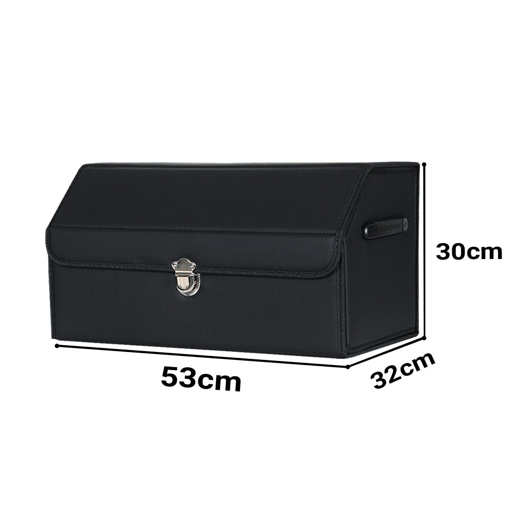 SOGA Leather Car Boot Collapsible Foldable Trunk Cargo Organizer Portable Storage Box With Lock Black Medium • LUZ-StorageBLKV20Med