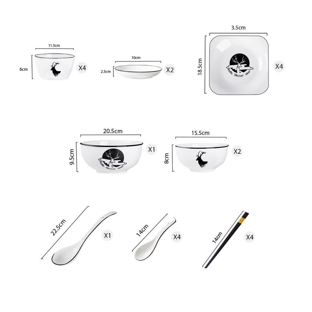 SOGA White Antler Printed Ceramic Dinnerware Set Crockery Soup Bowl Plate Server Kitchen Home Decor Set of 13 • LUZ-BowlG771