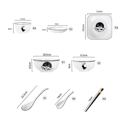 SOGA White Antler Printed Ceramic Dinnerware Set Crockery Soup Bowl Plate Server Kitchen Home Decor Set of 13 • LUZ-BowlG771