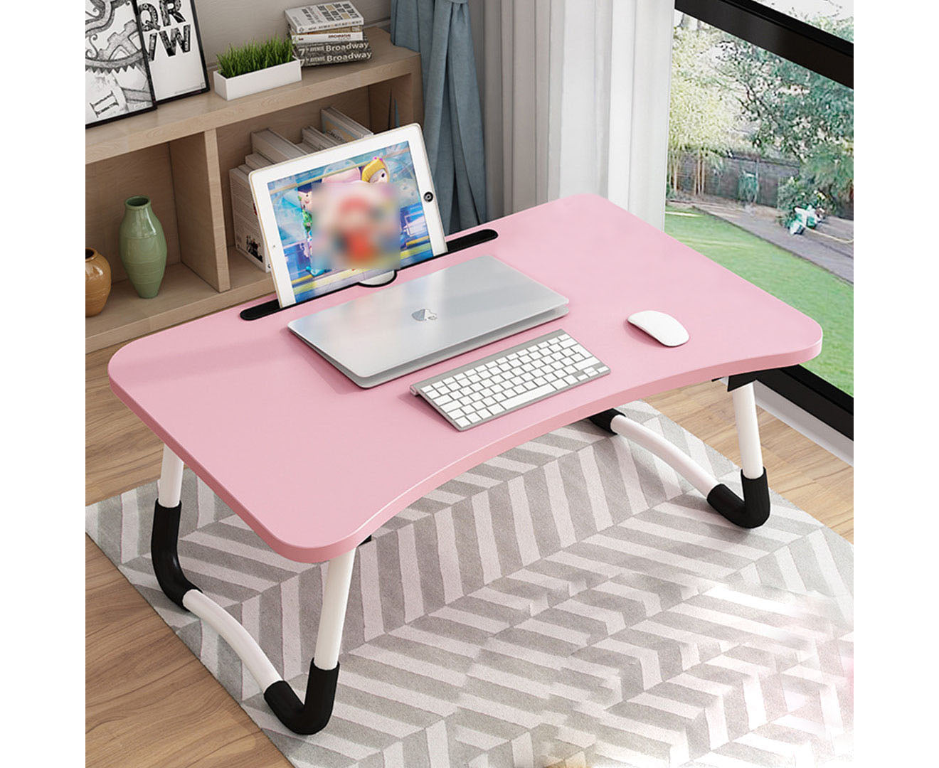SOGA 2X Pink Portable Bed Table Adjustable Foldable Bed Sofa Study Table Laptop Mini Desk with Notebook Stand Card Slot Holder Home Decor • LUZ-BedTableG44X2