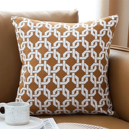 SOGA 2X 45cm Brown Checkered Chain Jacquard Square Pillow Decorative Cushion for Living Room LUZ-FrenchCushion286X2