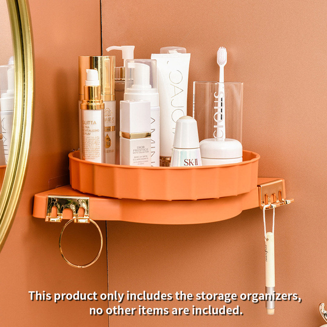 SOGA Orange 360 Degree Wall-Mounted Rotating Bathroom Organiser Corner Vanity Rack Toilet Adhesive Storage Shelf • LUZ-BathA009