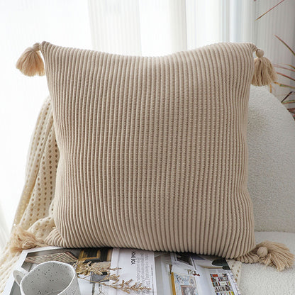 SOGA 45cm Off-White Wabi-Sabi Raised Pillow Cotton Striped Large Tassel Square Throw Pillow • LUZ-FrenchCushion263