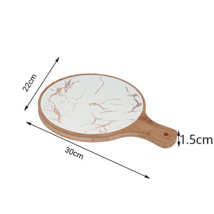 SOGA 2X 30cm White Circle Wooden Serving Tray Slate Steak Serving Platter Chopping Board Paddle Home Decor LUZ-WodE595X2