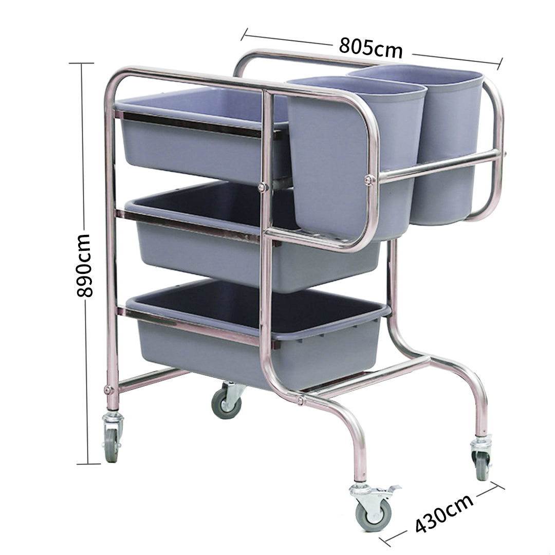 SOGA 2X 3 Tier Food Trolley Food Waste Cart Five Buckets Kitchen Food Utility 80x43x89cm Round • LUZ-FoodCart1212X2