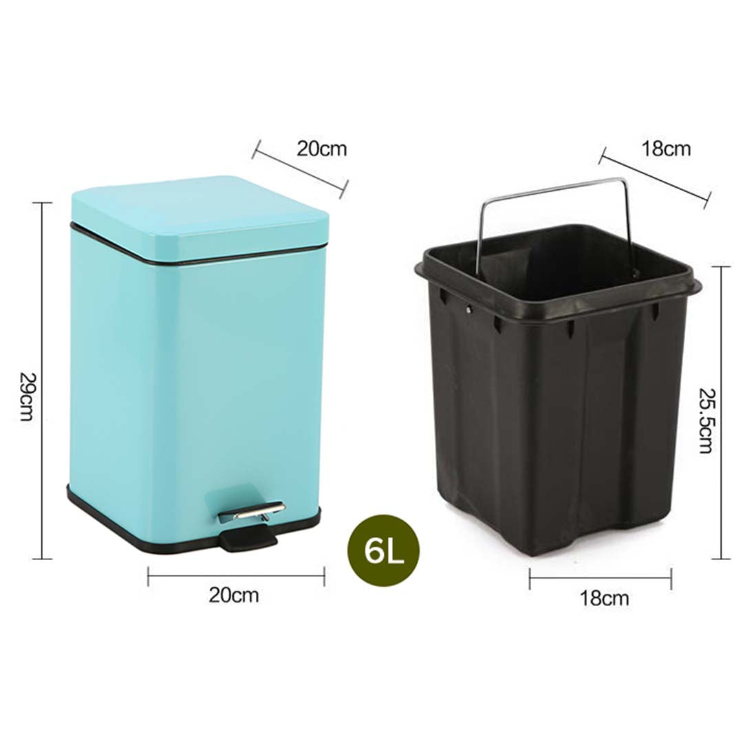 SOGA Foot Pedal Stainless Steel Rubbish Recycling Garbage Waste Trash Bin Square 6L Blue • LUZ-RubbishBinSquare6LBlue