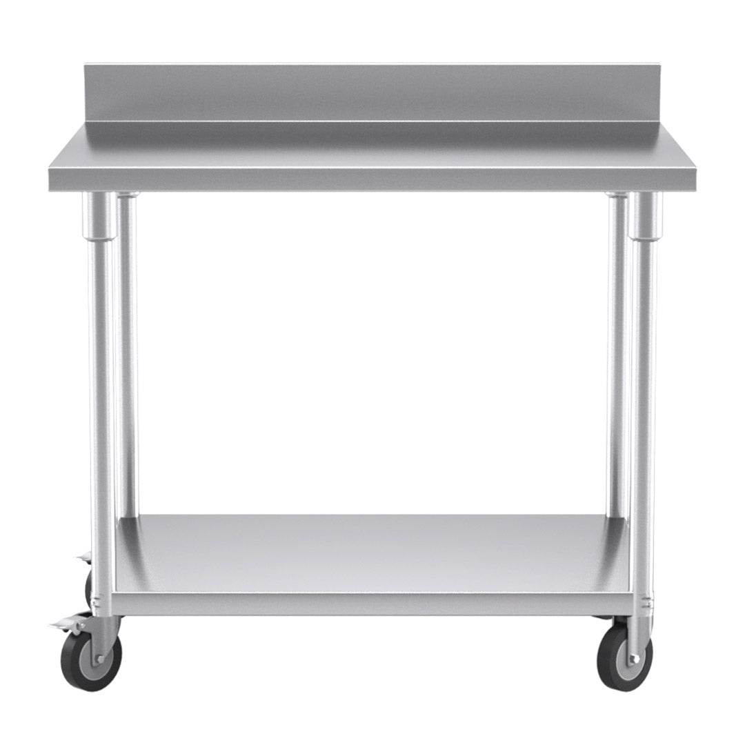 SOGA 100cm Commercial Catering Kitchen Stainless Steel Prep Work Bench Table with Backsplash and Caster Wheels • LUZ-WorkBenchSS8002100CM