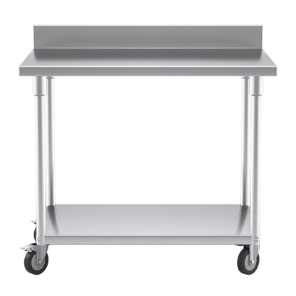 SOGA 100cm Commercial Catering Kitchen Stainless Steel Prep Work Bench Table with Backsplash and Caster Wheels • LUZ-WorkBenchSS8002100CM