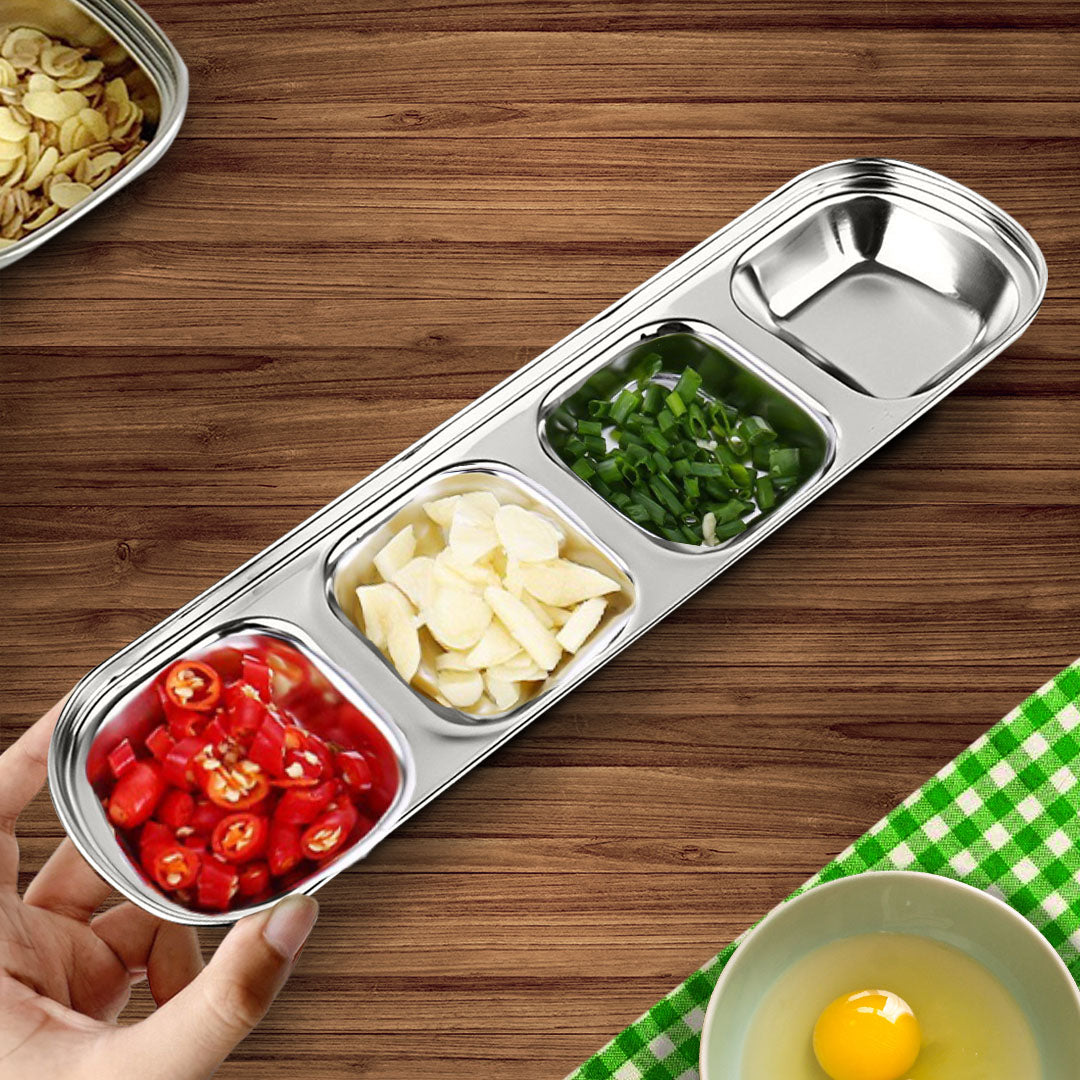 SOGA 26cm Silver Sauce Pan with four Compartments Divided Sauce Dish Kitchen Essential • LUZ-VICPlate48
