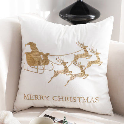 SOGA 45cm Throw Pillow White with Golden Christmas Sleigh Design Festive Holiday Square Cushion Decor • LUZ-FrenchCushion269