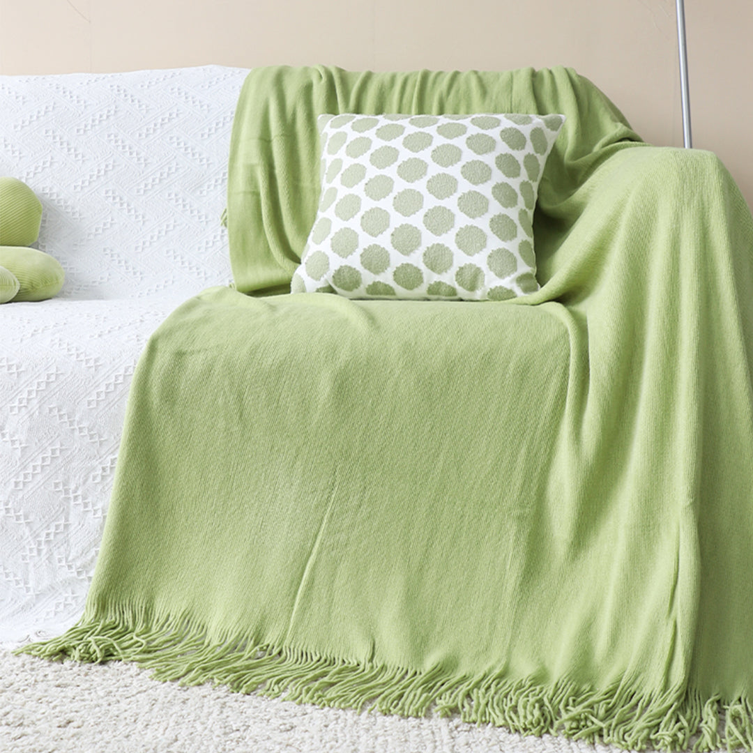 SOGA Green Acrylic Knitted Throw Blanket Solid Fringed Warm Cozy Woven Cover Couch Bed Sofa Home Decor • LUZ-Blanket913