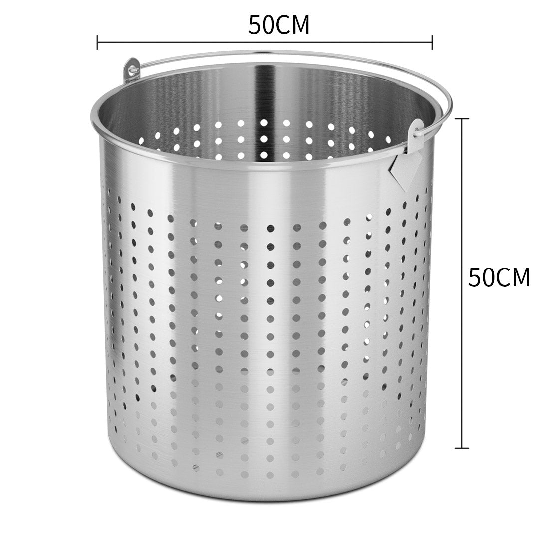 SOGA 2X 98L 18/10 Stainless Steel Perforated Stockpot Basket Pasta Strainer with Handle • LUZ-PastaInsert3906X2