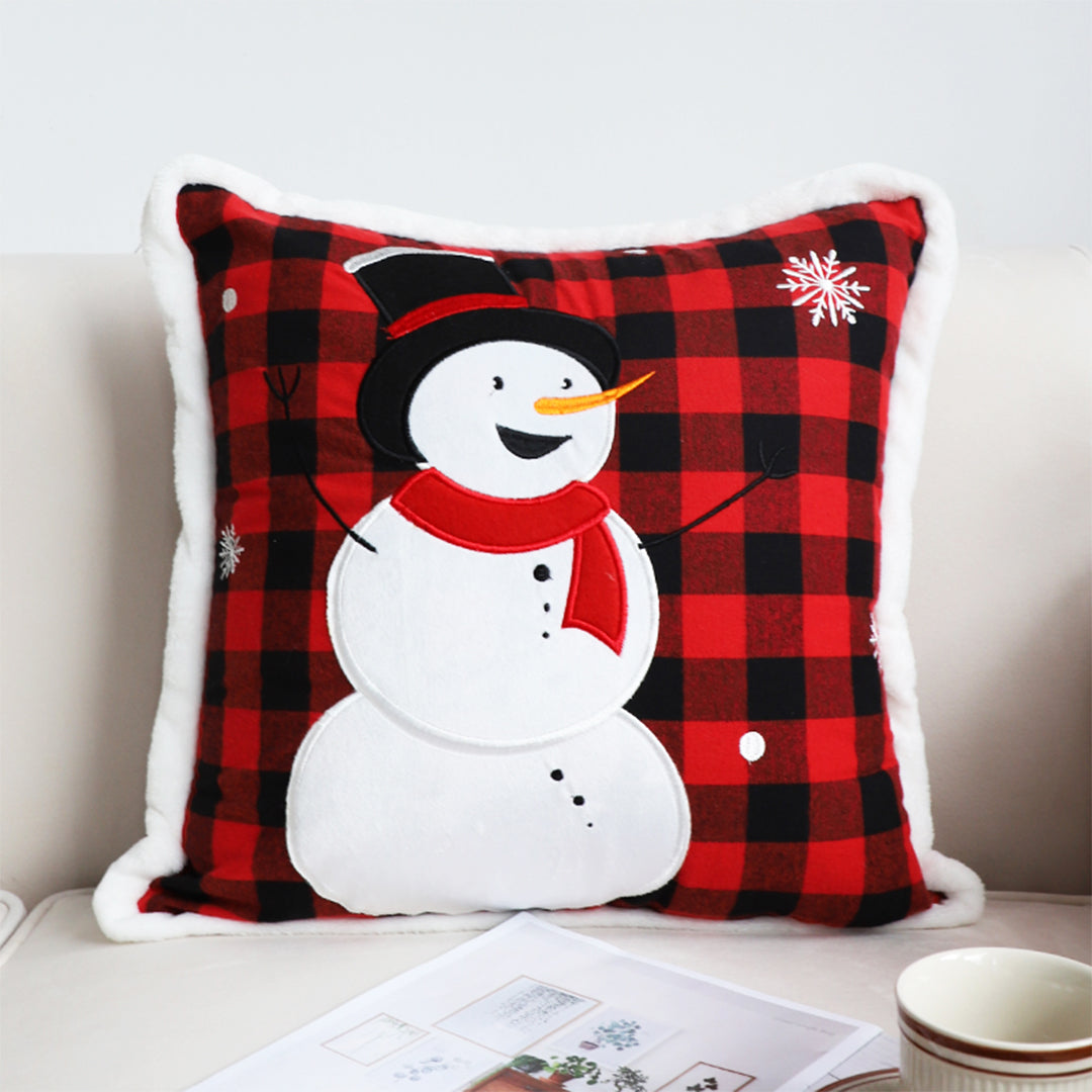 SOGA 45cm Throw Pillow Red Christmas Snowman Square Cushion for Festive Holiday Winter Home Decor LUZ-FrenchCushion275