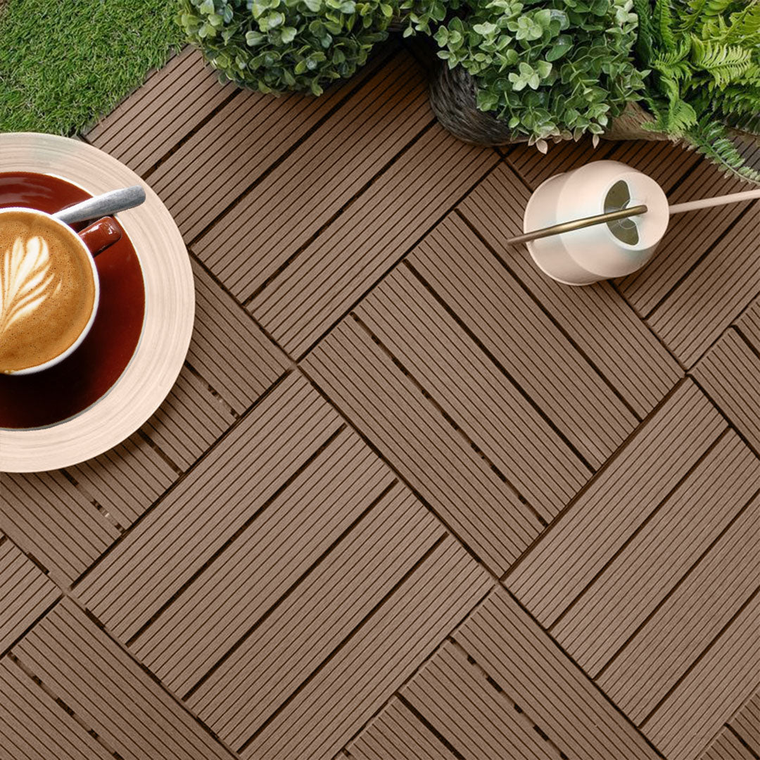 SOGA 2X 11 pcs Light Chocolate DIY Wooden Composite Decking Tiles Garden Outdoor Backyard Flooring Home Decor • LUZ-Deck7004X2