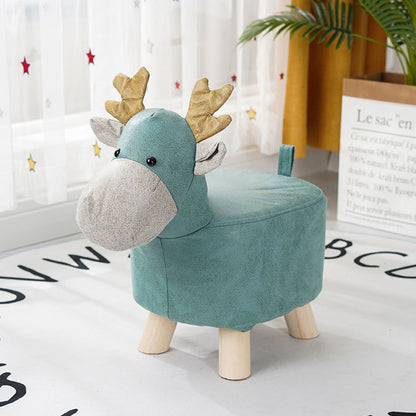 SOGA 2X Green Children Bench Deer Character Round Ottoman Stool Soft Small Comfy Seat Home Decor • LUZ-AniStool26X2