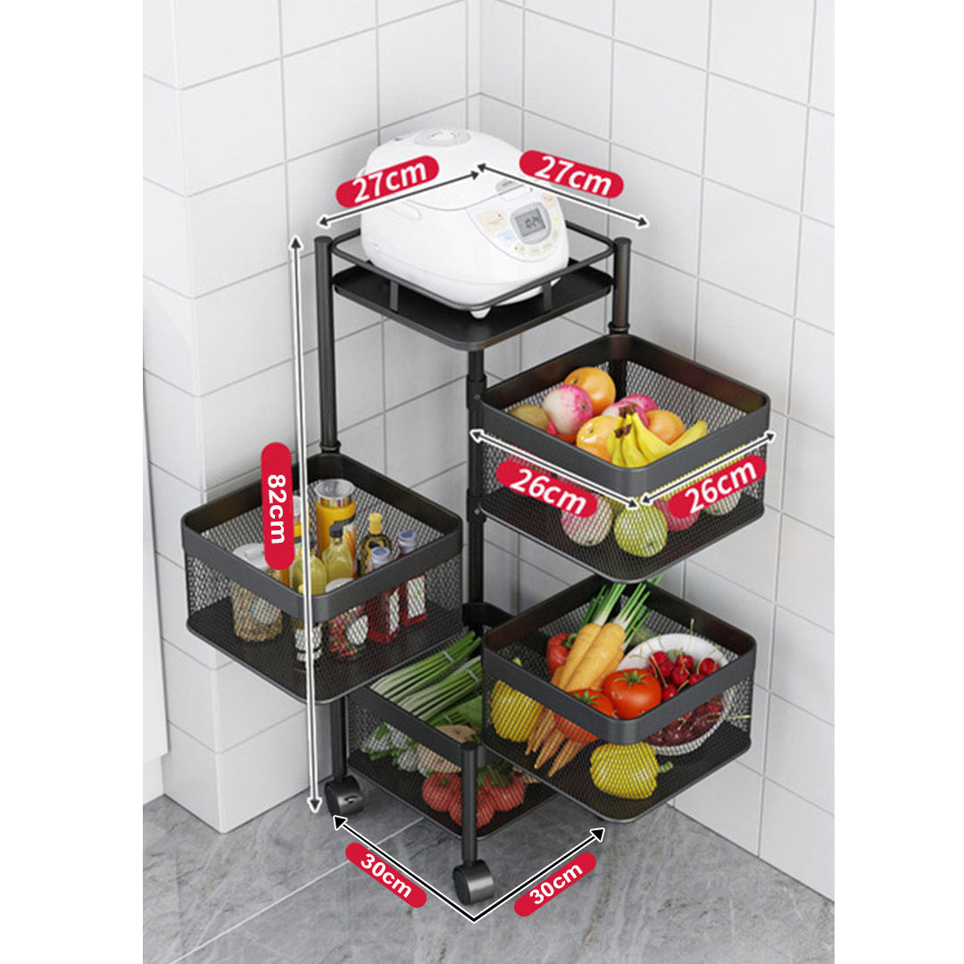 SOGA 2X 4 Tier Steel Square Rotating Kitchen Cart Multi-Functional Shelves Portable Storage Organizer with Wheels • LUZ-KitchenXY020X2
