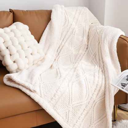 SOGA 2X 200X230cm Throw Blanket White Chenille Fleece Knitted Fabric on One Side Soft Suede • LUZ-BlanketFur346X2