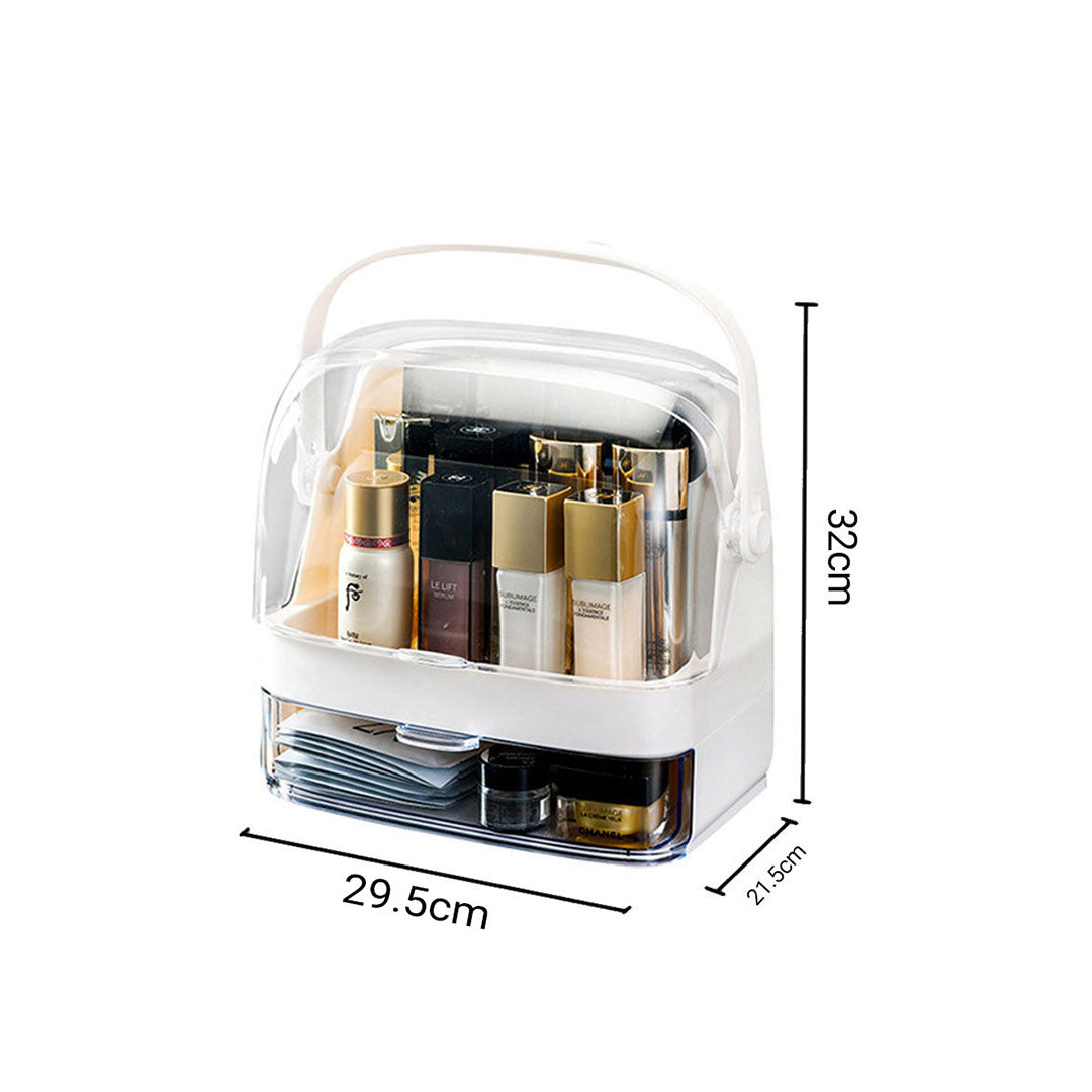 SOGA 2X 2 Tier White Countertop Makeup Cosmetic Storage Organiser Skincare Holder Jewelry Storage Box with Handle • LUZ-BathC101X2