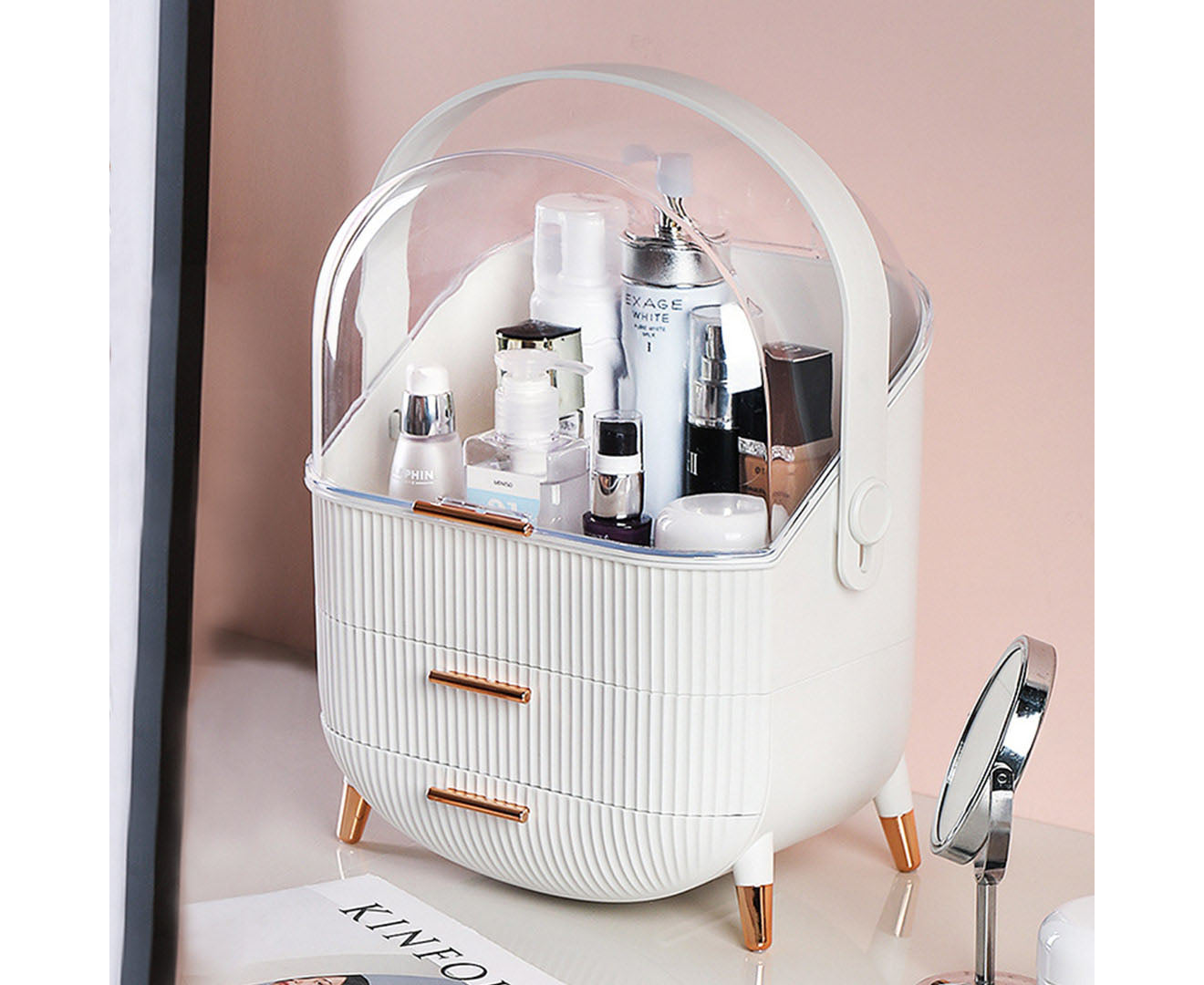 SOGA 2X 29cm White Countertop Makeup Cosmetic Storage Organiser Skincare Holder Jewelry Storage Box with Handle • LUZ-BathC109X2