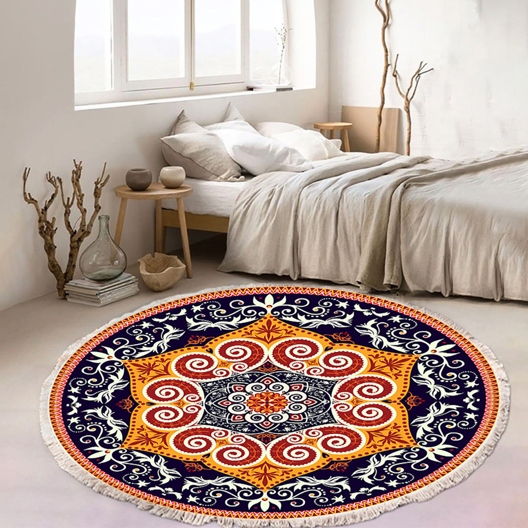 SOGA 90cm Round Mandala Ethnic Style Round Carpet, Anti-slip Doormat, Home Decor • LUZ-CarpetRAG7