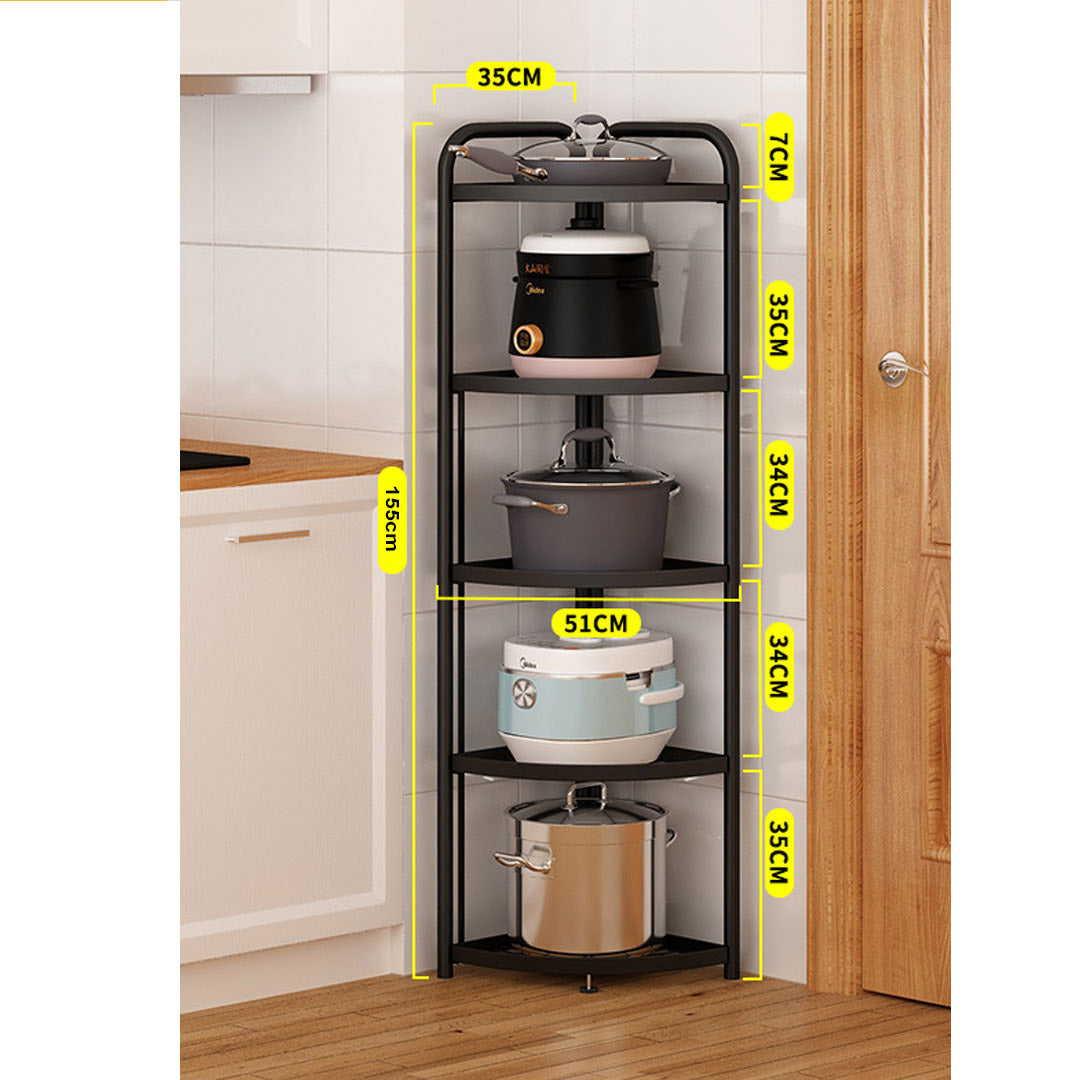 SOGA 2X 5 Tier Steel Triangular  Corner Stand Multi-Functional Shelves Portable Storage Organizer • LUZ-KitchenXY026X2