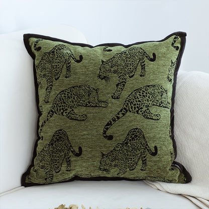 SOGA 40cm Throw Pillow Green Leopard Square Retro Decorative Cushion for Living Room • LUZ-FrenchCushion297