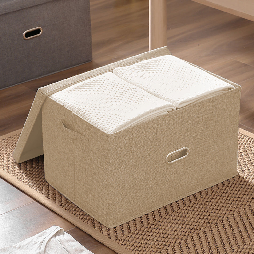 SOGA Beige Large Foldable Canvas Storage Box Cube Clothes Basket Organiser Home Decorative Box • LUZ-SBox007