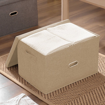 SOGA Beige Large Foldable Canvas Storage Box Cube Clothes Basket Organiser Home Decorative Box • LUZ-SBox007
