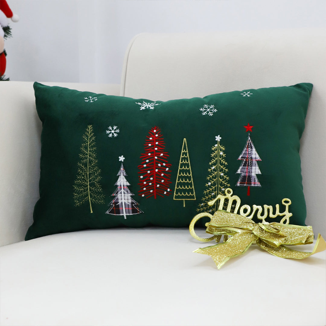 SOGA 30cm Throw Pillow  Green Christmas Forest Embroidered Lumbar for Festive Holiday Cushion Home Decor LUZ-FrenchCushion270