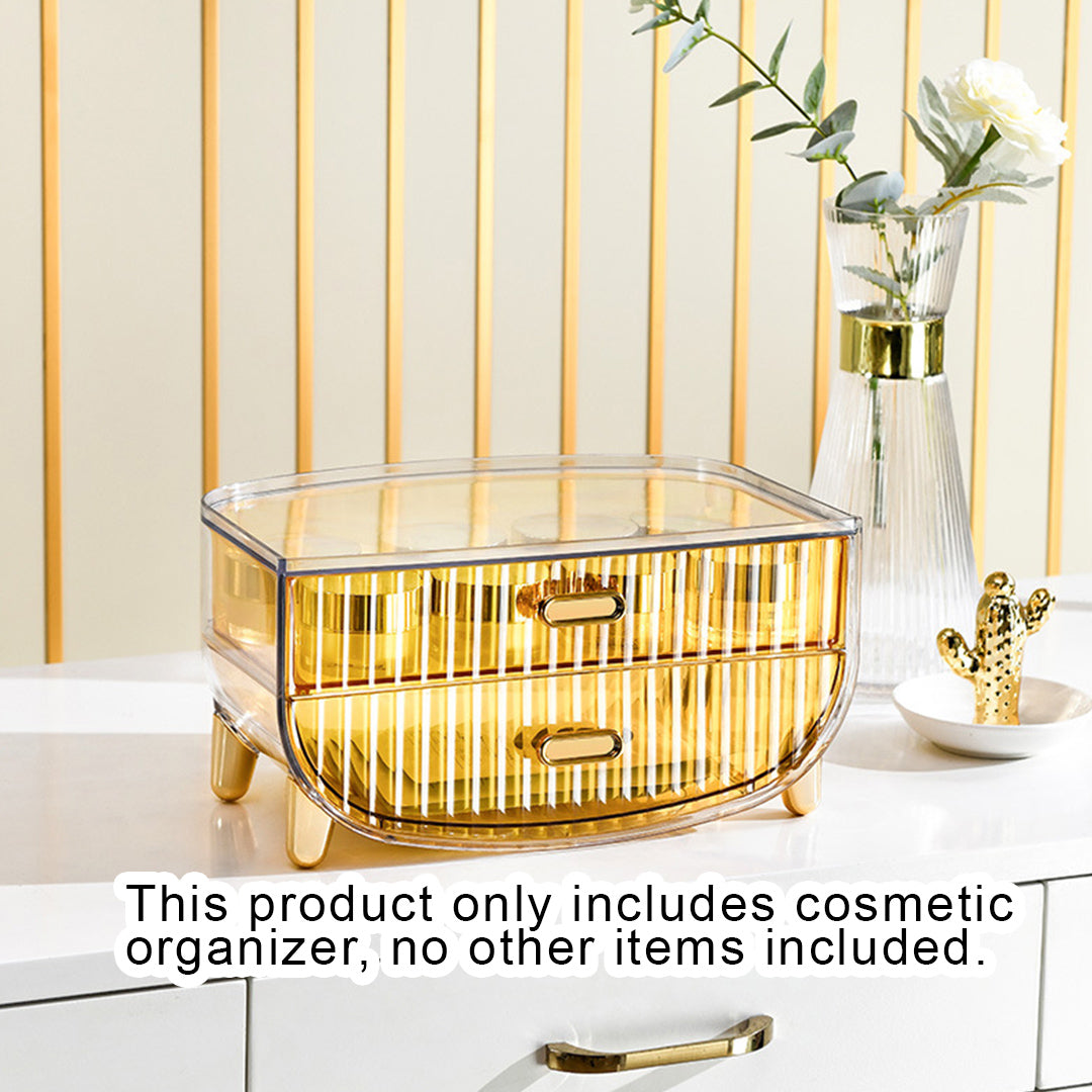 SOGA 2X 2 Tier Golden Yellow Multifunctional Countertop Cosmetic Storage Makeup Skincare Holder Jewelry Cabinet Bathroom Desk Drawer Vanity Organiser LUZ-BathC122X2