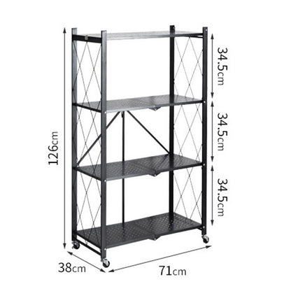 SOGA 4 Tier Steel Black Foldable Kitchen Cart Multi-Functional Shelves Portable Storage Organizer with Wheels • LUZ-KitchenXY002