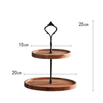 SOGA 2X 15cm 2 Tier  Brown Round Wooden Acacia Dessert Tray Cake Snacks Cupcake Stand Buffet Serving Countertop Decor • LUZ-WodC237X2