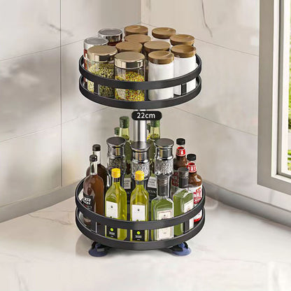 SOGA 2X 2 Tier Steel Black Round Rotating Multi-Function Kitchen Portable Storage Spice Seasoning Kitchen Countertop Organiser Shelf • LUZ-KitchenXY050X2