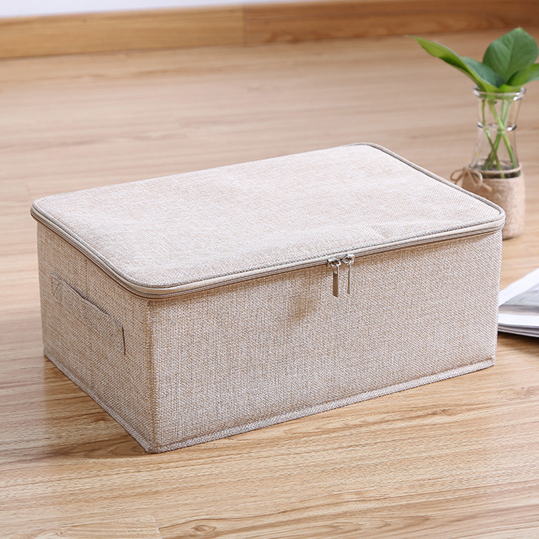 SOGA Beige Small Portable Double Zipper Storage Box Moisture Proof Clothes Basket Foldable Home Organiser • LUZ-SBox023