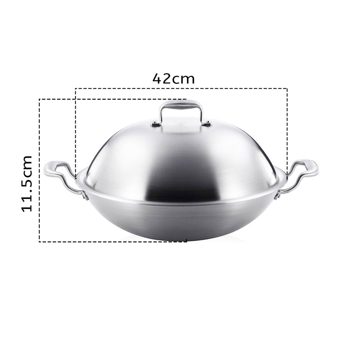 SOGA 2X 3-Ply 42cm Stainless Steel Double Handle Wok Frying Fry Pan Skillet with Lid • LUZ-WokTRIFPG42X2