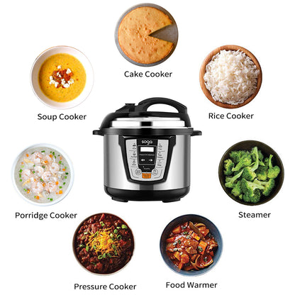 SOGA Electric Stainless Steel Pressure Cooker 12L 1600W Multicooker 16 LUZ-16ElectricPressureCooker12L