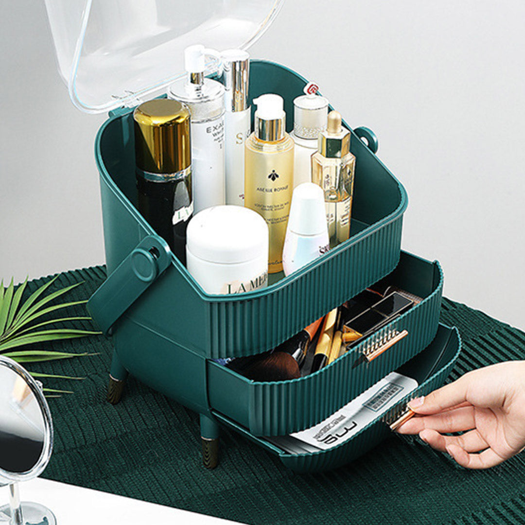 SOGA 29cm Green Countertop Makeup Cosmetic Storage Organiser Skincare Holder Jewelry Storage Box with Handle • LUZ-BathC110