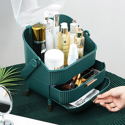SOGA 29cm Green Countertop Makeup Cosmetic Storage Organiser Skincare Holder Jewelry Storage Box with Handle • LUZ-BathC110