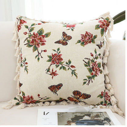 SOGA 45cm Creamy White French Vintage Butterfly Loves Flowers Tassel Throw Pillow • LUZ-FrenchCushion250