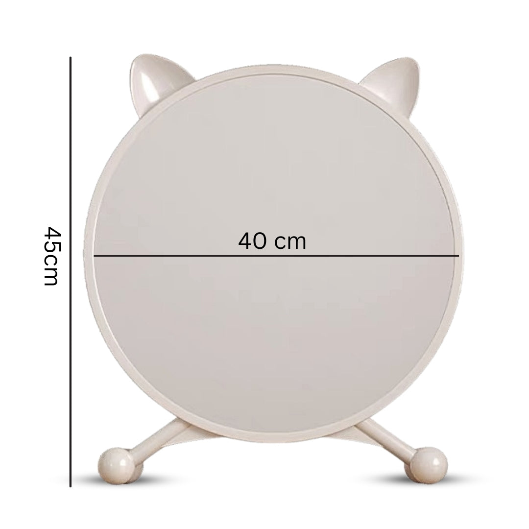 SOGA 40cm White Smart Makeup Bedroom Table Mirror Cat Ear Style No LED Light LUZ-MirrorE3