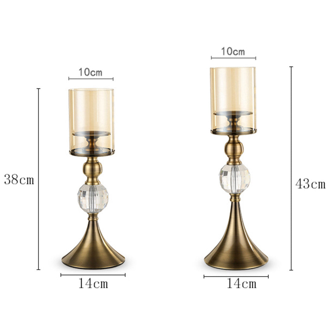 SOGA 43cm 38cm Glass Candle Holder Candle Stand Glass/Metal • LUZ-CandleStickSetB
